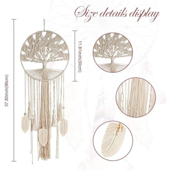 Tree of Life Dream Catcher, Macrame Wall Hanging Large Dreamcatcher Woven Boho - Picture 2 of 8